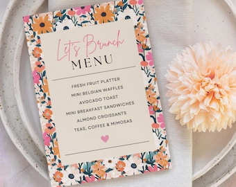 Floral Mother's Day Brunch Menu Template, Printable 5x7" Canva Template (Digital Download)