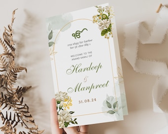 Customizable Sikh Wedding Program Template: Religious Guide for Anand Karaj Ceremony, Green (Digital Download)