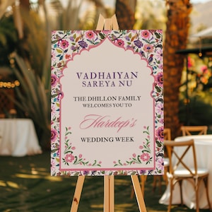 Customizable Indian Wedding Welcome Sign | For Anand Karaj, Engagement, Mehndi, Chunni, Jaggo, Choora, or Sangeet | Digital Download