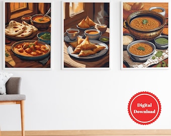 Indian Food Art Prints: Vibrant Cuisine Wall Decor (Digital Download)