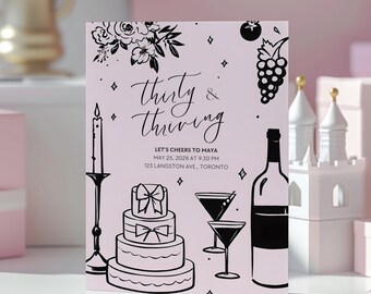 Minimalist 30th Birthday Invitation: Classy 5x7" Canva Template (Digital Download)