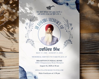 Sikh Funeral Invitation Template: Punjabi Bhog Card (Editable in Canva)