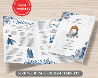 Customizable Sikh Wedding Program Template: Anand Karaj Ceremony (Digital Download)