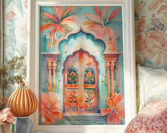 Jaipur Doorway Watercolor Print: Vibrant Indian Wall Art (Digital Download)