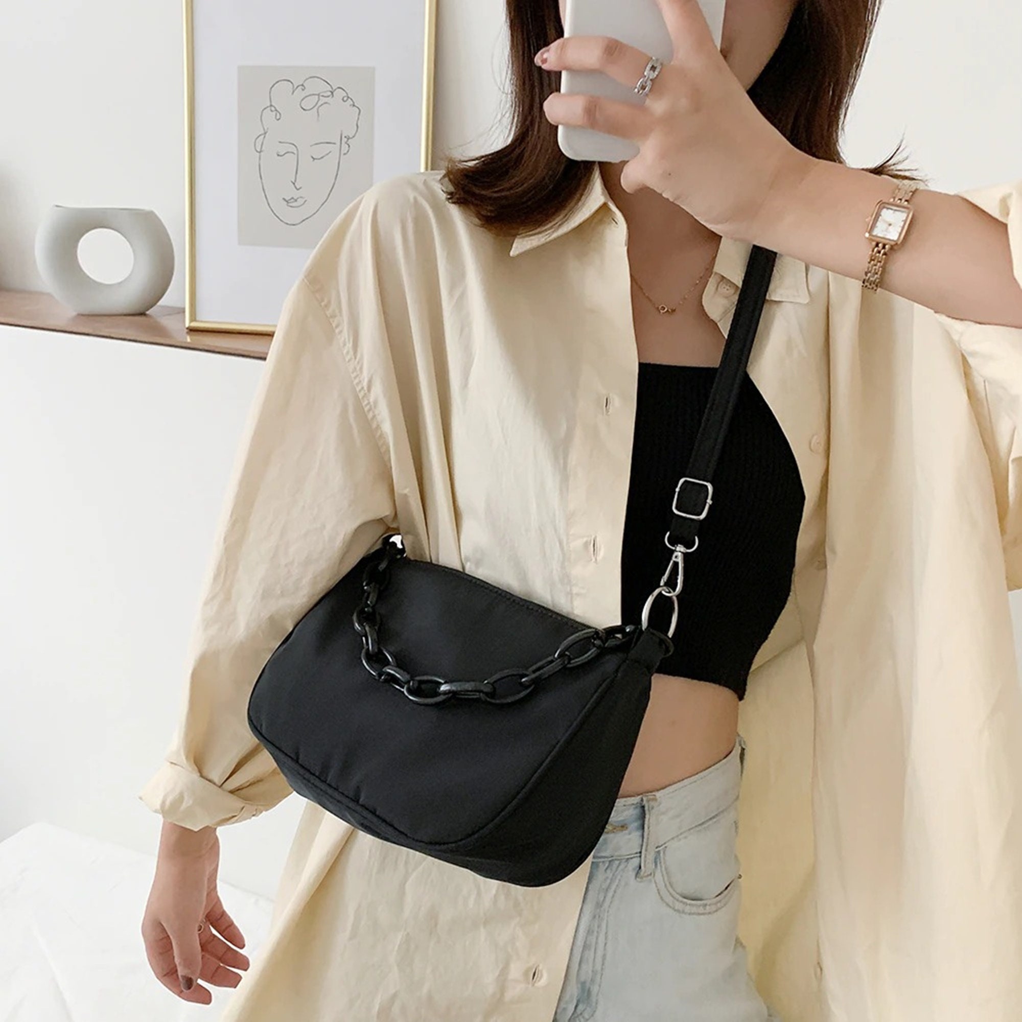 Women Casual Nylon Shoulder Bags Underarm Bag Female Solid | Etsy