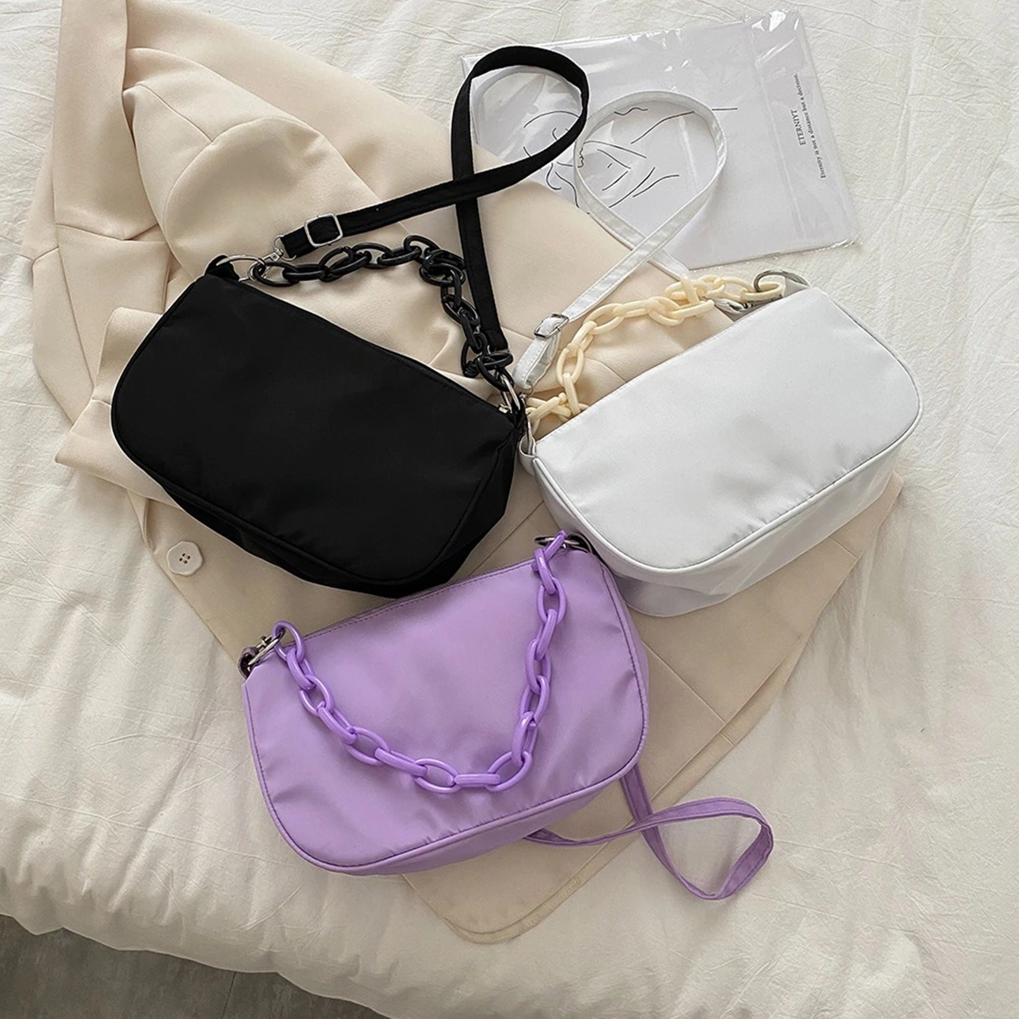 Women Casual Nylon Shoulder Bags Underarm Bag Female Solid Etsy