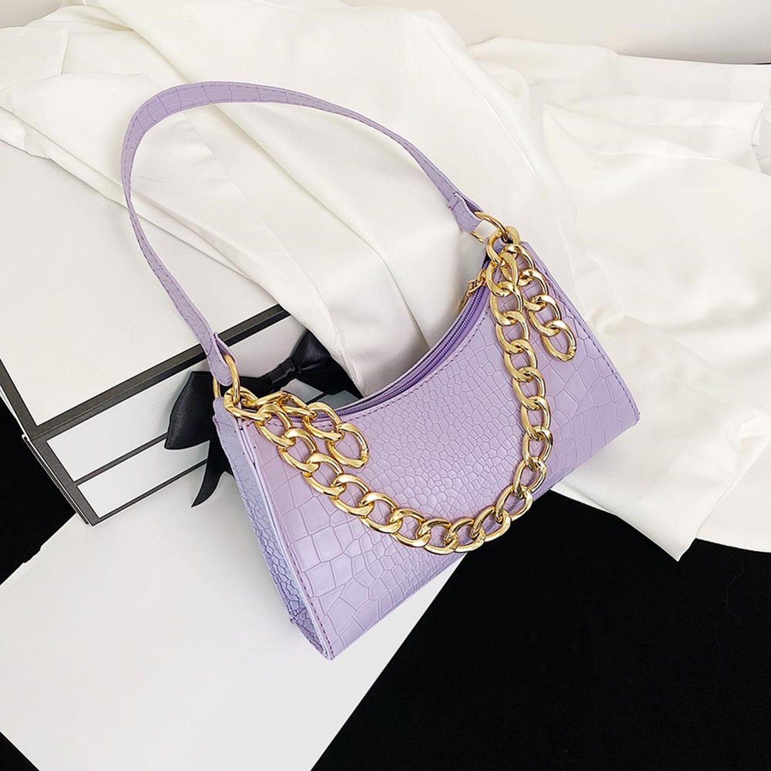 Streetwear Chain Underarm Shoulder Bags Simple PU Leather Etsy