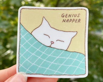 Cute Sticker for Cat Lovers Funny Sticker Sleeping Cat Waterproof Sticker White Cat Sticker for Water Bottle Cat Sticker Laptop Decor