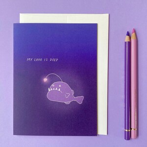 Jolie carte de baudroie, carte Love You, carte de poisson, carte d'anniversaire amusante, carte pour toutes les occasions