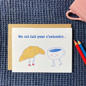 Jolie carte pour amateur de café, carte d'anniversaire pour amateur de croissants, carte d'anniversaire pour amateur de croissants, art du café et des croissants