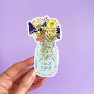Autocollant floral Autocollant de bouteille d'eau Autocollant imperméable Fleurs Autocollant mignon pour ordinateur portable Autocollant champignon Autocollant lavable au lave-vaisselle
