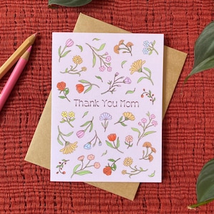 Floral Card for Mother Card Mother's Day Card Floral Thank You Mom Card Flower Birthday Card Love You Mom Card Soft Pink