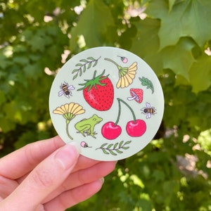 Autocollant mignon autocollant de plante fruitière autocollant de grenouille fraise fleur de cerisier autocollant d'art de fleur de champignon autocollant imperméable pour bouteille d'eau