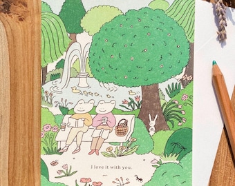 Frog Couple Park Bench Card: Anniversary, Birthday, Love You Greeting