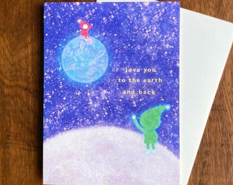 Cute Love You Card Space Miss You Card for Friend Long Distance Relationship Card Love You to the Moon and Back Card for Mom