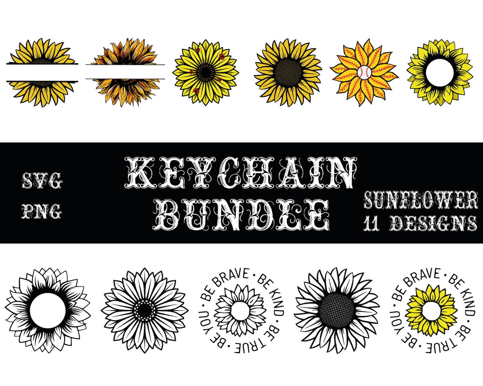 Keychain Svg Bundle SunFlower Svg Cut File For Cricut | Etsy