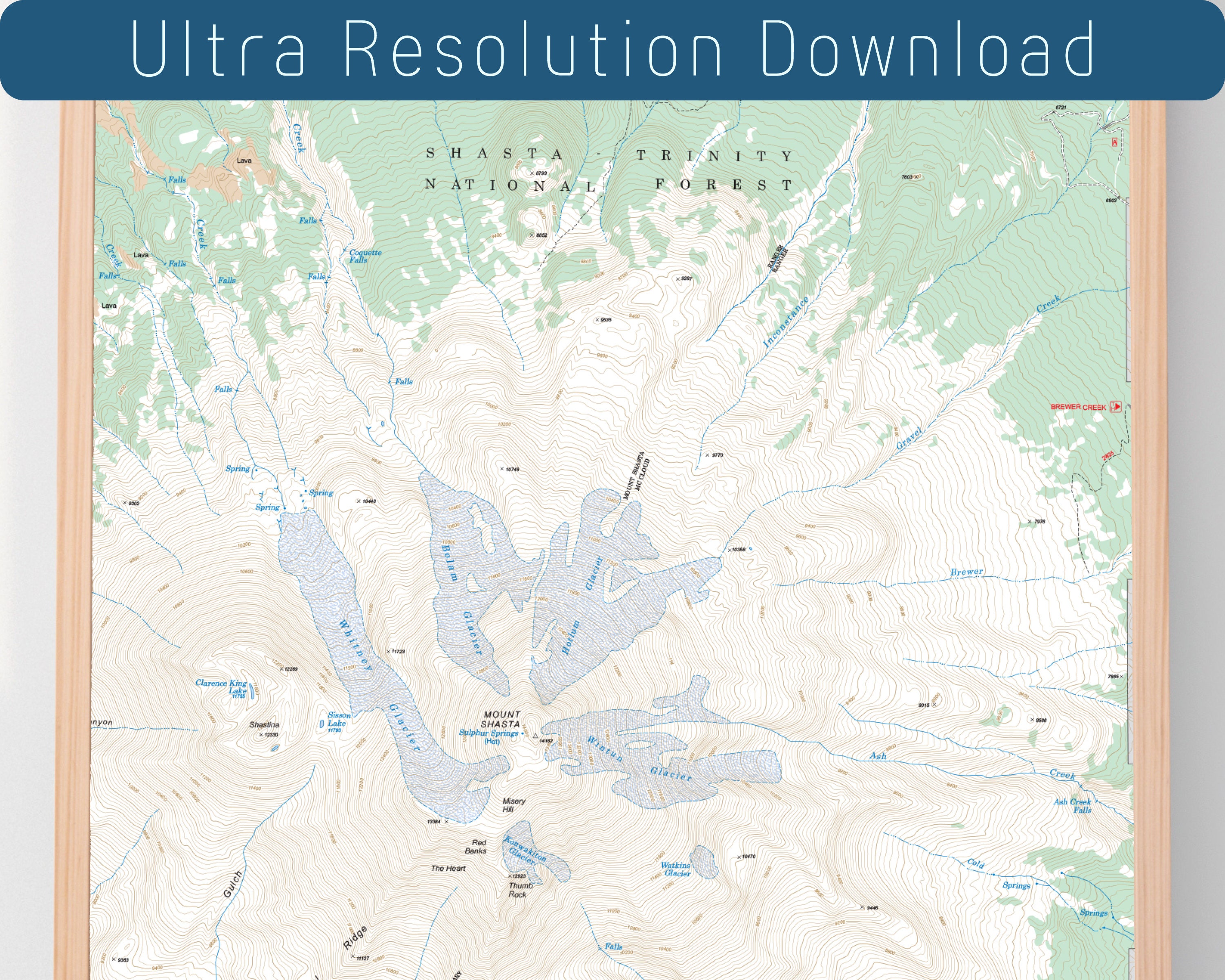 MT SHASTA Digital Wall Art Map Poster Travel Topographic Etsy