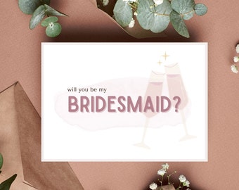 Printable Bridesmaid Proposal | Printable Maid of Honour Proposal | Downloadable Card | Bridal Party | Wedding Party | Pink | Champagne