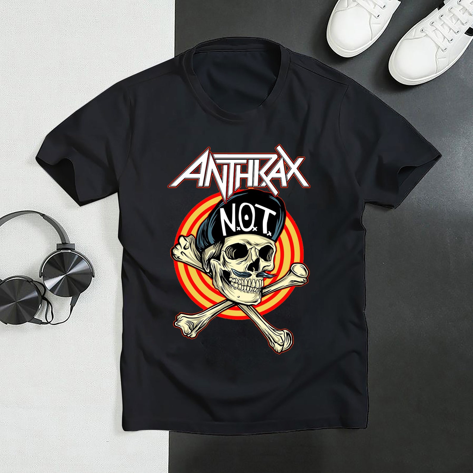 Anthrax T Shirts
 Anthrax Skullcap Cool Logo T shirt Anthrax Rock Band Cool