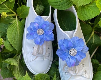 Light Blue Flower/Rhinestones/ Sneakers/Boots/Tennis Shoes/Running Shoes