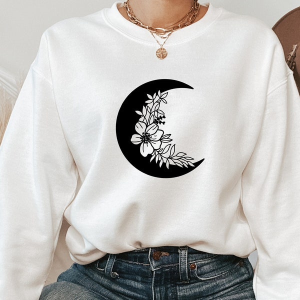 Floral Moon Sweatshirt, Halloween Moon Sweater, Celestial Sweatshirt, Mystical Sweat, Witchy Gifts