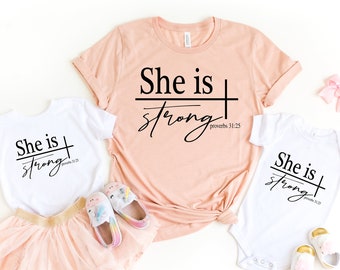 Christian Shirts, Kids Tee, She Is Strong Shirt, Jesus Shirt, Faith Shirt, Religious Shirt, Inspirational Shirt, Bible Quotes,Church Quotes,