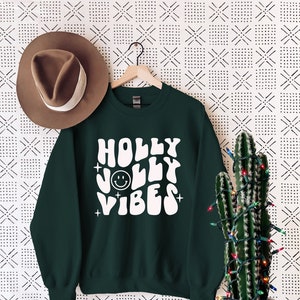 Holly Jolly Vibes Sweater, Retro Santa Sweater, Santa Sweatshirt, Vintage Graphic Tee, Merry Christmas Sweater, Christmas Gift Hodie