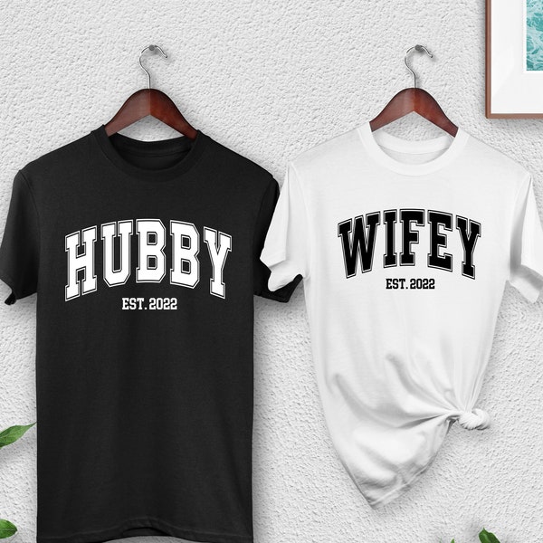 Wifey Est 2021 Shirt, Hubby Est 2021, Customized Wifey Shirt, Hubby Tee, Honeymoon Shirt, Bride Groom Tee