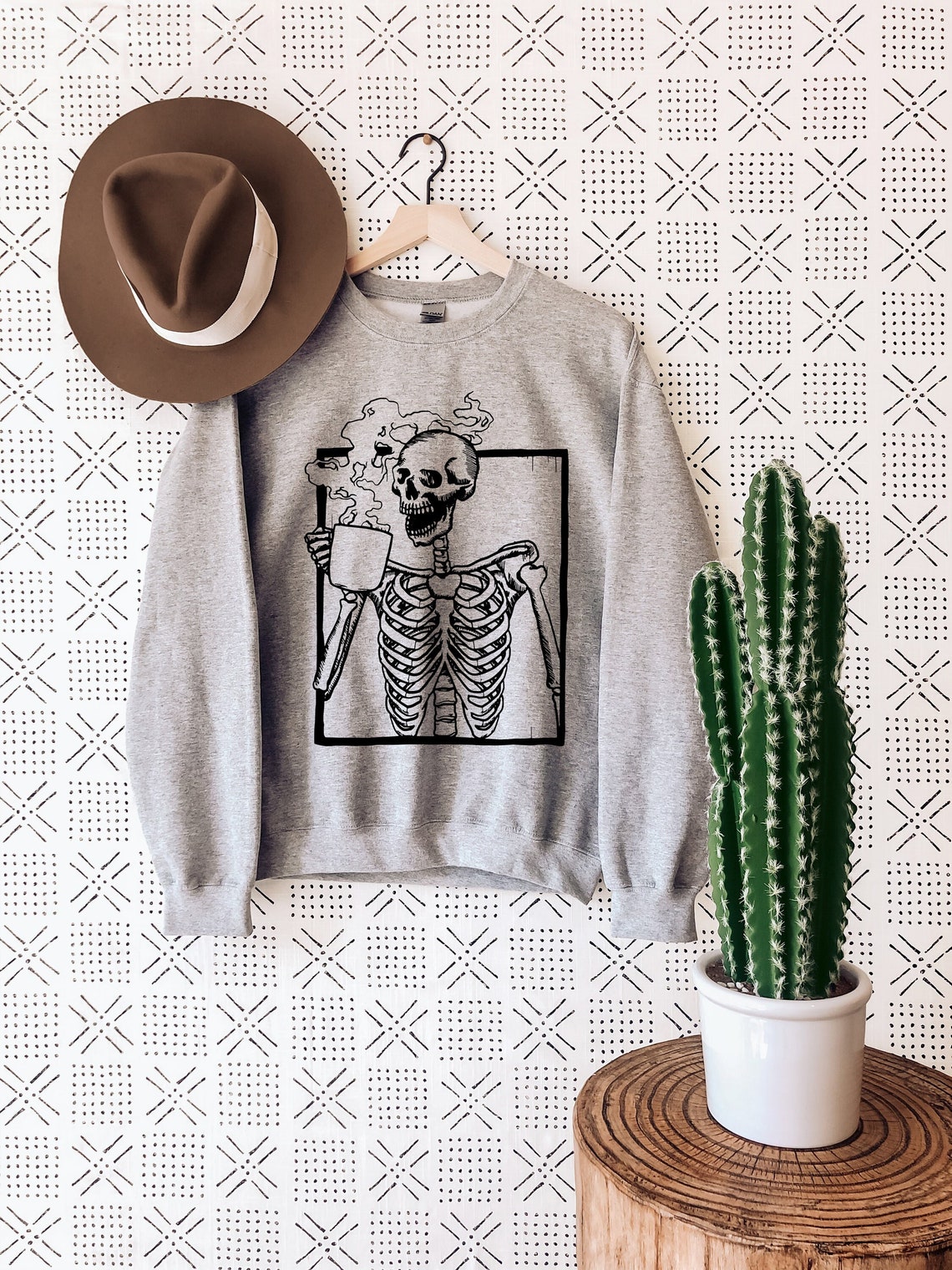 Hot Coffee Skeleton Sweatshirt Skeletons Halloween Oversized - Etsy