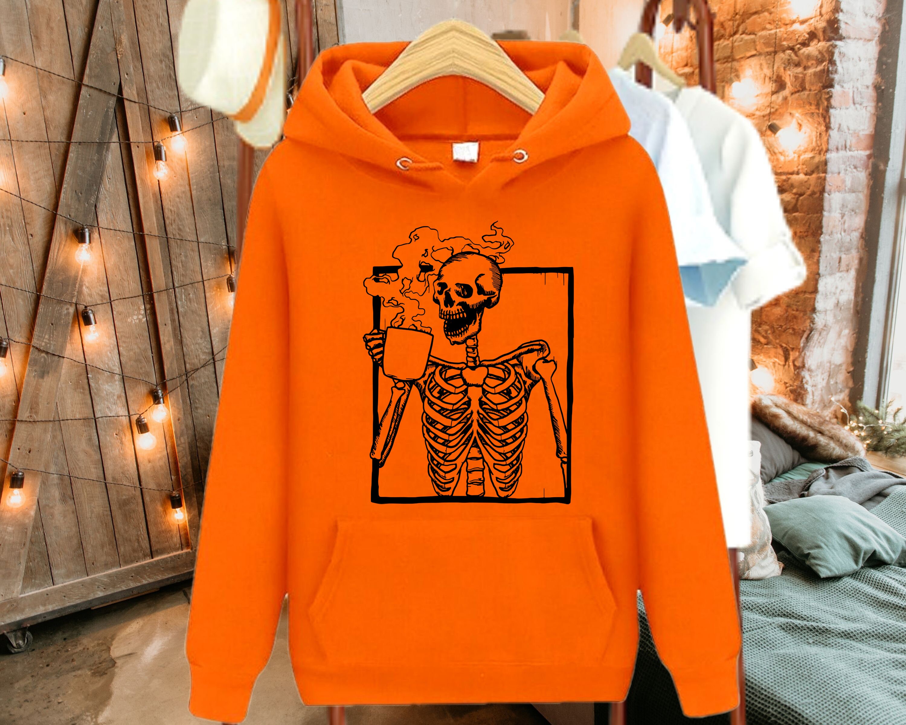 Hot Coffee Skeleton Sweatshirt Skeletons Halloween Oversized - Etsy
