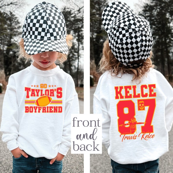 Kid Taylors Boyfriend 2 Side Sweatshirt, Mom and Me Swift Kelce outfit, Swiftie Football Fan Gift, Go Taylor's Boyfriend Shirt