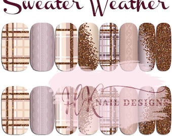 Sweater Weather Nail Polish Wraps: Plaid, Cable Knit Design