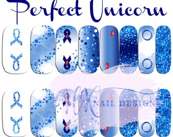 Unicornio Perfecto - Envolturas de Esmalte de Uñas Azul Unicornio - Concientización sobre la Diabetes - POCAS UNIDADES