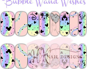 Bubble Wand Wishes- Pastel Disney Nails Inspired by Magical Park Days