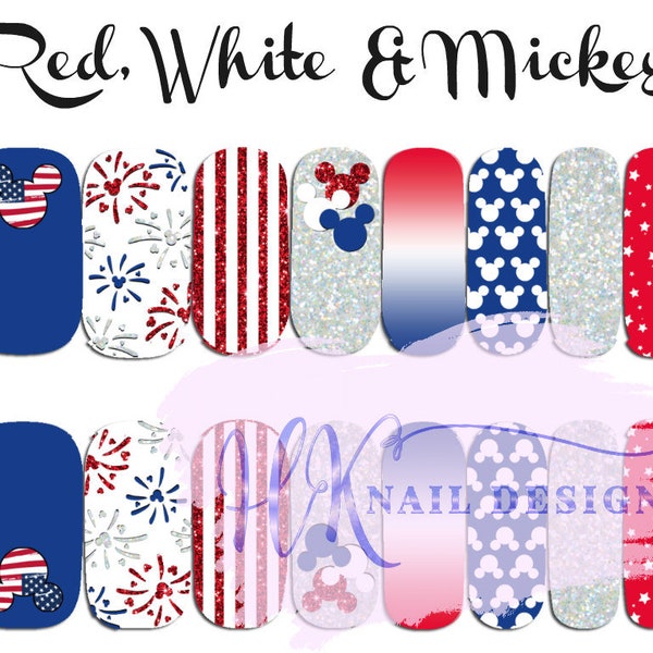 Red, White and Mickey Nail Wraps
