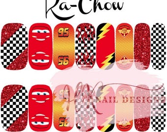 Ka-Chow- Cars Inspired Nail Wraps, Lightning McQueen Nail Art