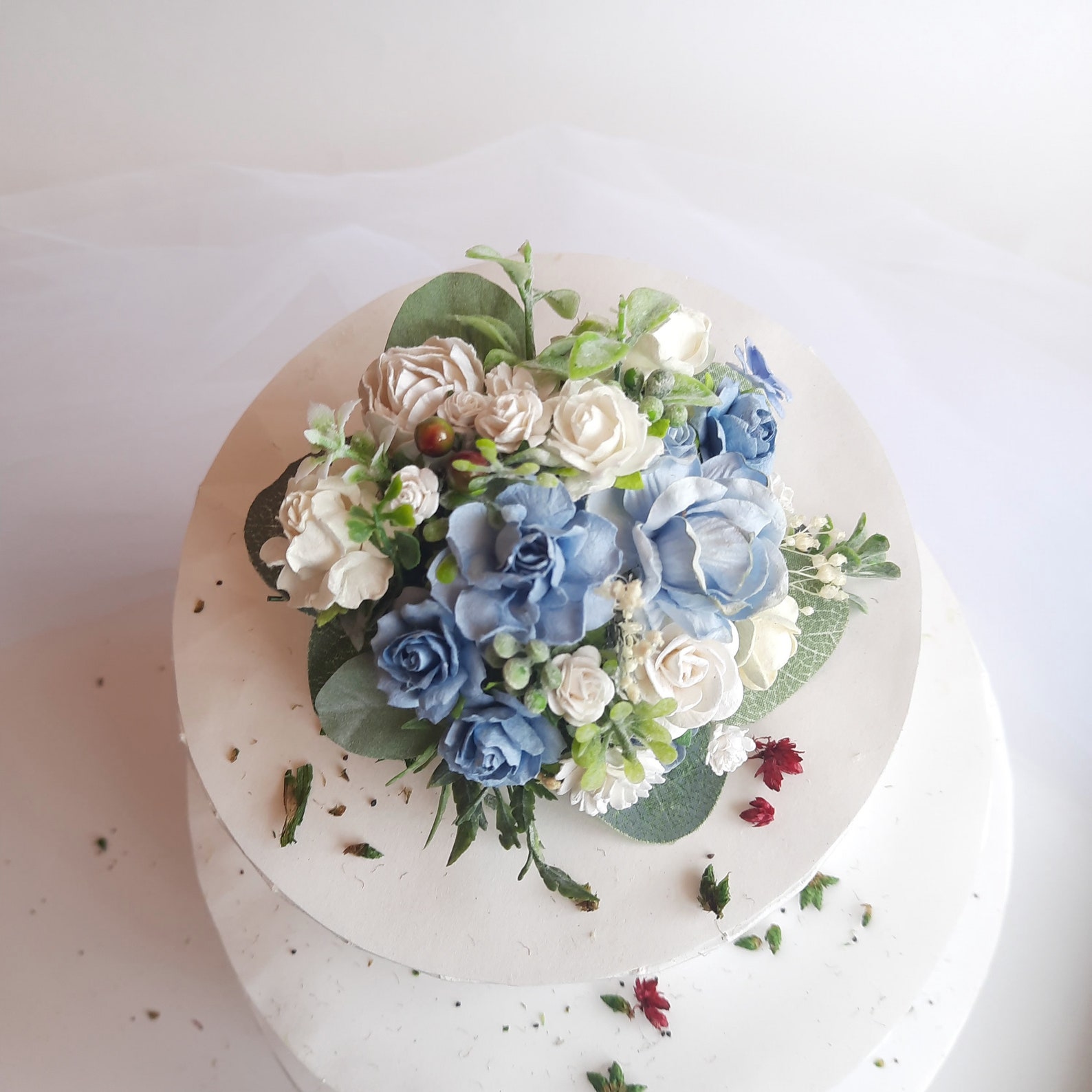 Wedding Cake Topper Dusty Blue Flower Cake Topper Blue and Etsy