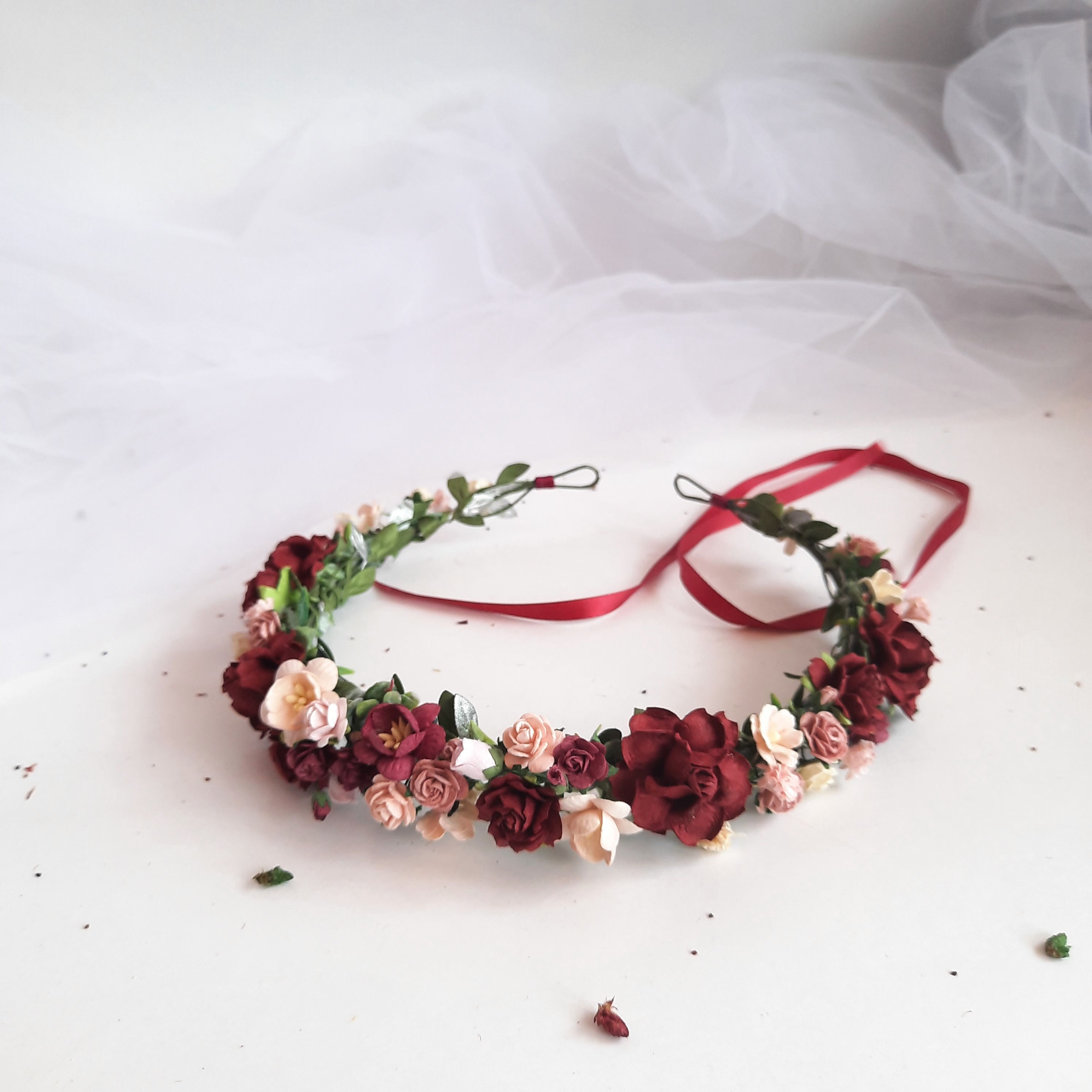 Burgundy and Dusty Pink Flower Crown Floral Crown Wedding | Etsy