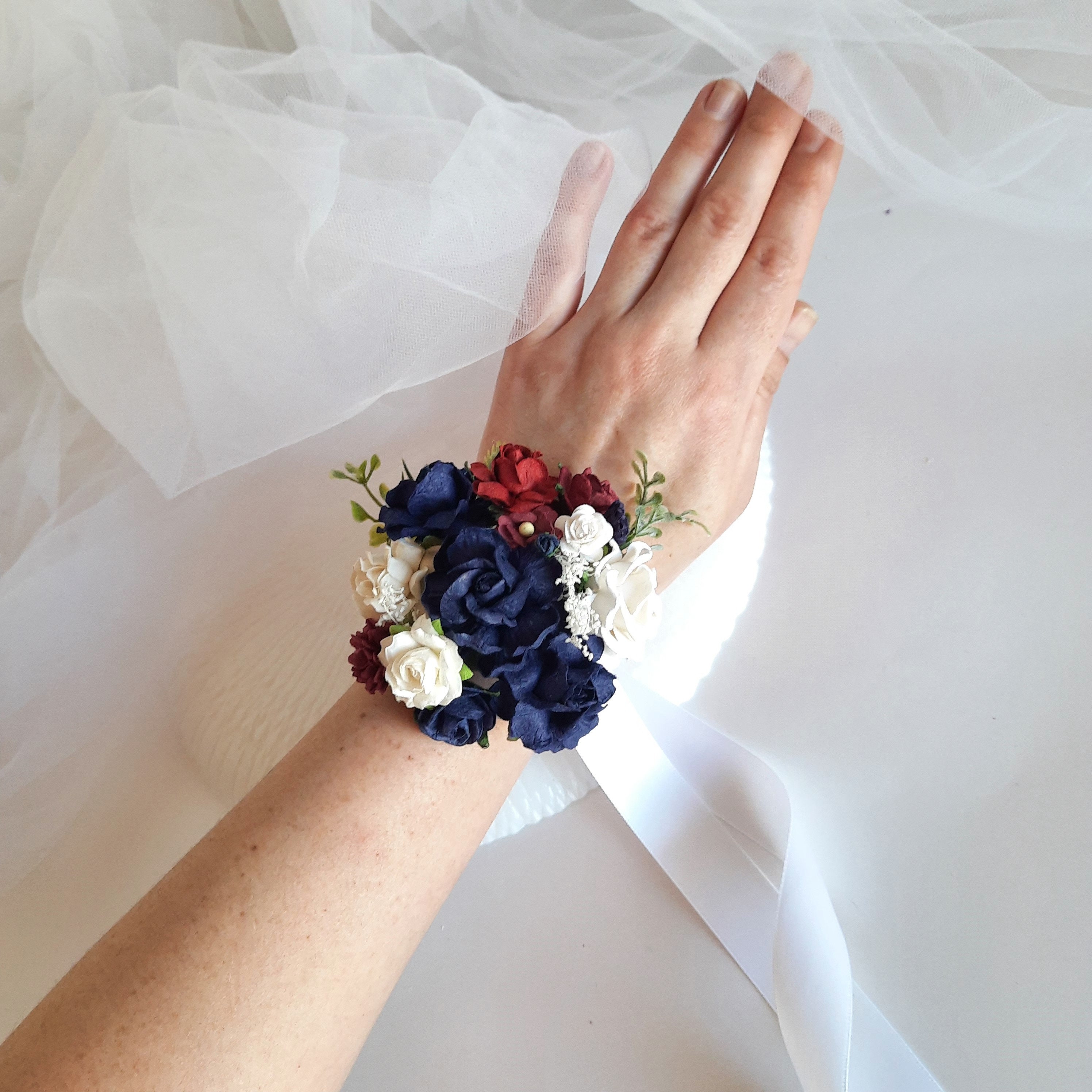Boutonniere and corsage set Burgundy and navy wrist corsage Etsy