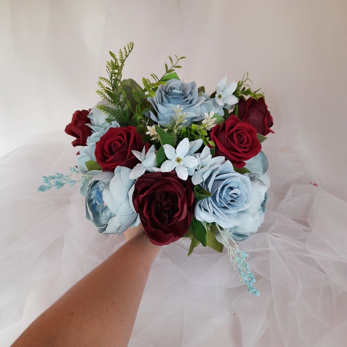 Bride bouquets Dusty blue and burgundy wedding bouquet Etsy