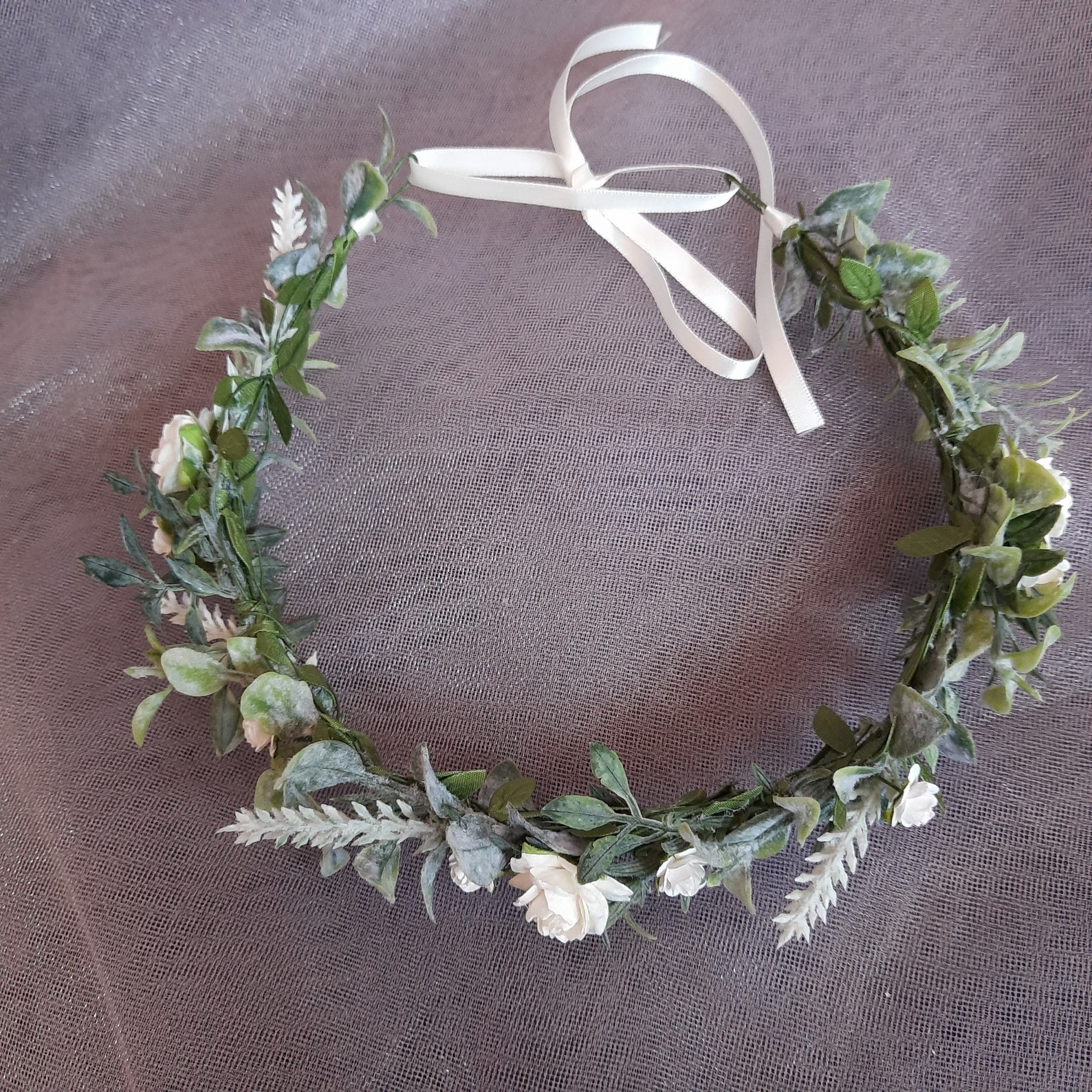 Flower crown wedding Greenery floral crown White flower Etsy