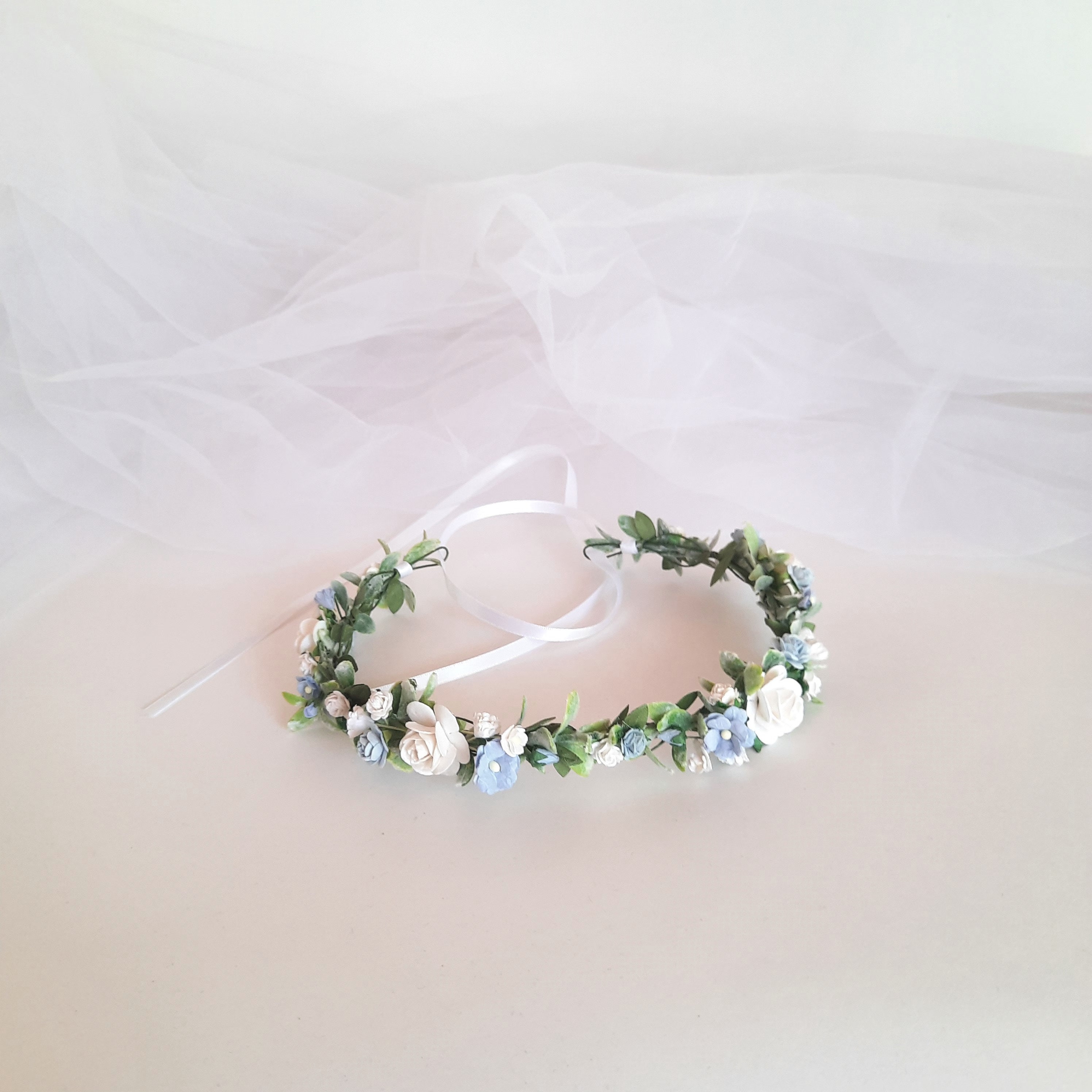 Dusty blue flower crown Flower crown wedding Blue and white Etsy