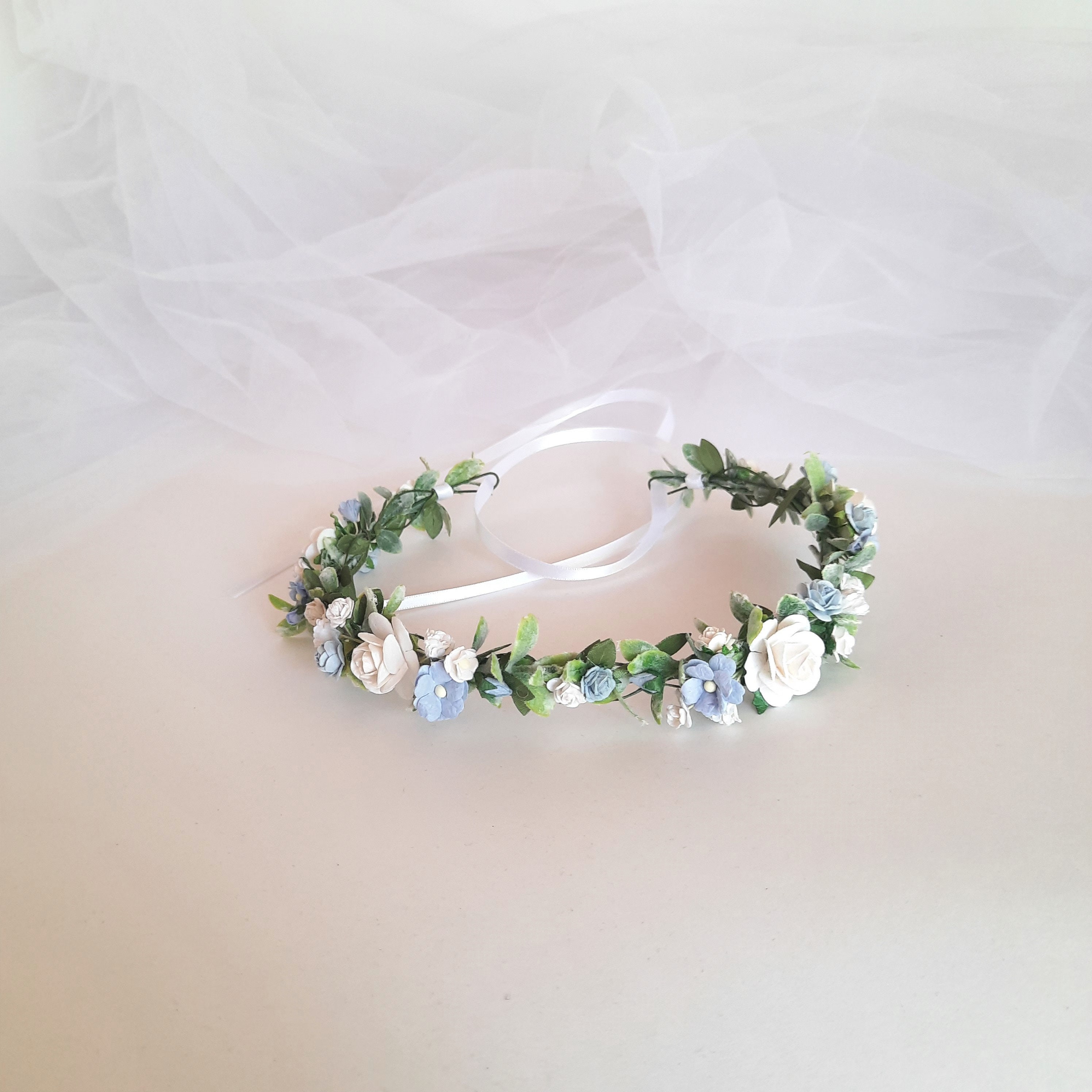 Dusty Blue Flower Crown Flower Crown Wedding Blue and White Etsy