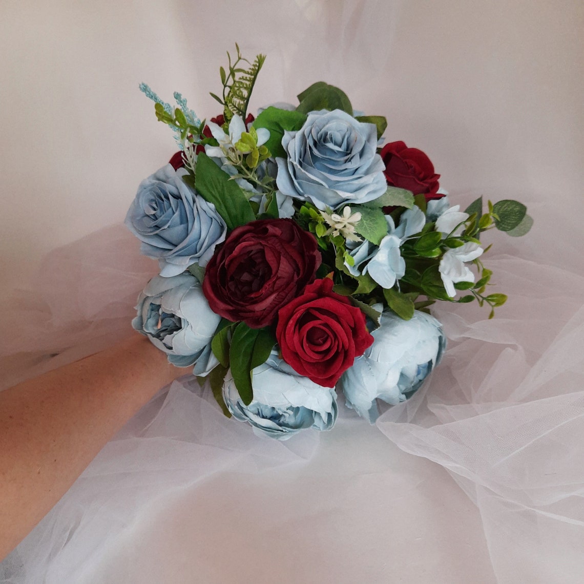 Bride bouquets Dusty blue and burgundy wedding bouquet Etsy