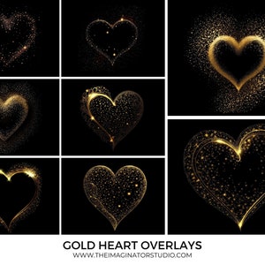 Gold Heart Overlays | Valentine Overlays | Photoshop Overlays | Gold Hearts | Gold Glitter Overlays | Digital backgrounds | Photoshop