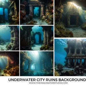 Underwater City Ruins Backgrounds | Mermaid digital background | Mermaid digital backdrop | Siren | Photoshop | Photography | Under The Sea