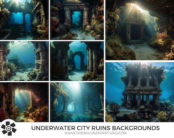 Underwater City Ruins Backgrounds | Mermaid digital background | Mermaid digital backdrop | Siren | Photoshop | Photography | Under The Sea