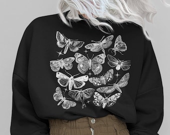 Dark Academia Moth Sweatshirt, Cottagecore Crewneck, Goblincore clothing, Butterfly sweatshirt, Indie Crewneck, Boho sweater, Grunge Style
