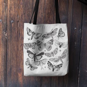 Moth Tote Bag Cottagecore Aesthetic Goblincore Tote Bag Dark Academia Bag Witchy Tote Bag Mystical Indie Tote Bag Butterfly Canvas Bag