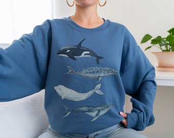 Retro Whale Crewneck, Orca Sweatshirt, 90s style, Vintage style crewneck, Oversized Sweatshirt, Aesthetic Clothing, Indie Sweatshirt